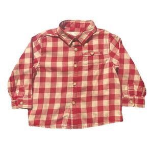 ZARA Baby Boys 9-12M Red White Plaid Button Down Long Sleeve Shirt Cotton
